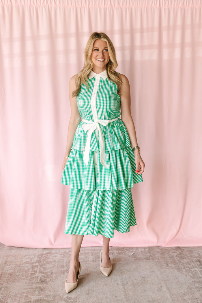 Green Gingham Tiered Dress
