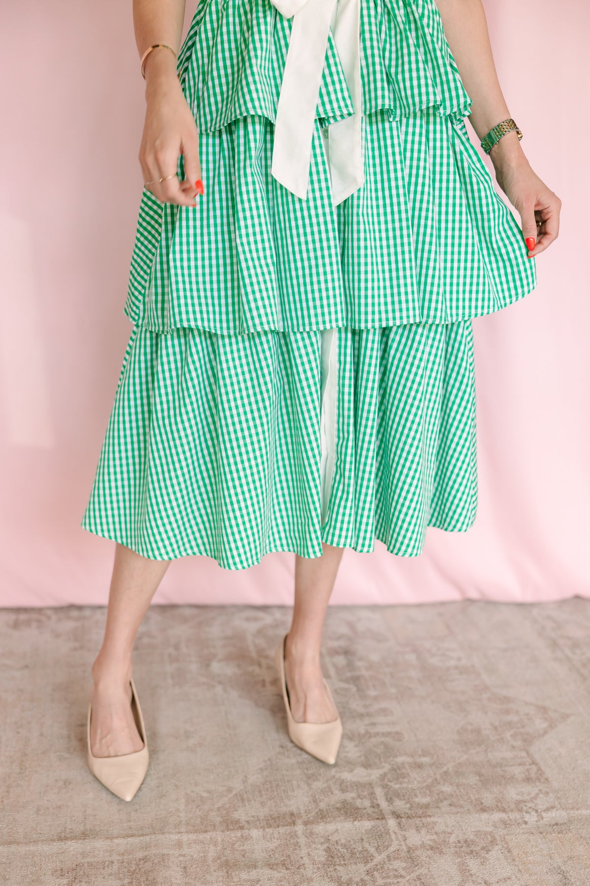 Green Gingham Tiered Dress