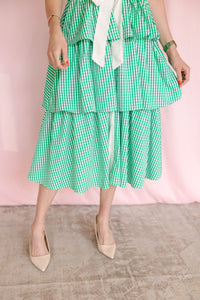 Green Gingham Tiered Dress