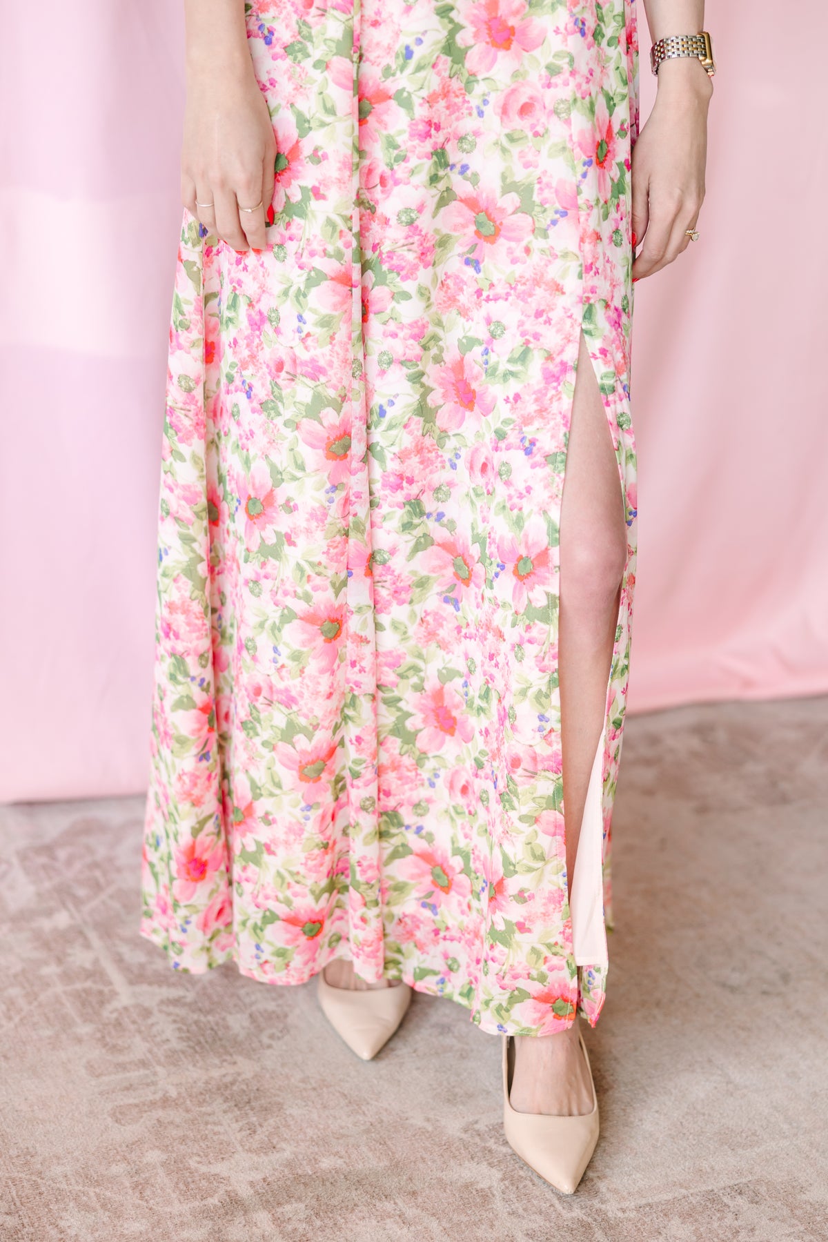 Pink Floral Chiffon Maxi