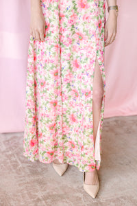 Pink Floral Chiffon Maxi