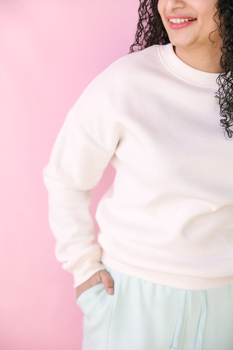 Cream Fleece Drop Shoulder Sweatshirt