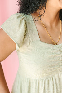 Olive Textured Ruched Bodice Dress