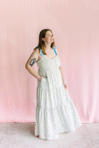 Blue Floral Tiered Maxi Dress