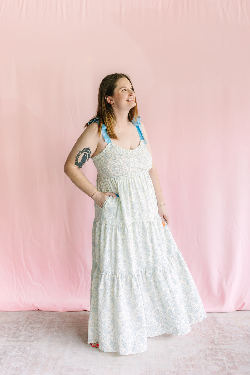 Blue Floral Tiered Maxi Dress