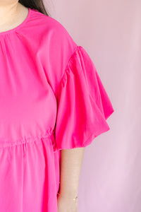 Hot Pink Drawstring Waist Midi Dress