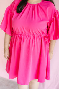 Hot Pink Drawstring Waist Midi Dress