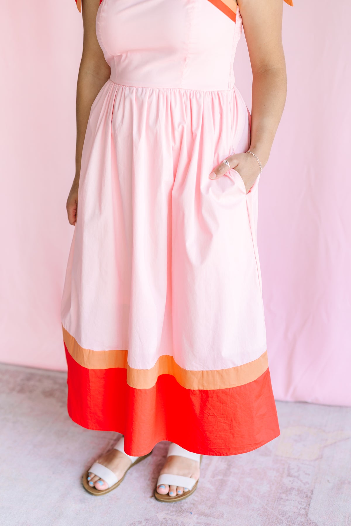 Pink Color Block Maxi Dress