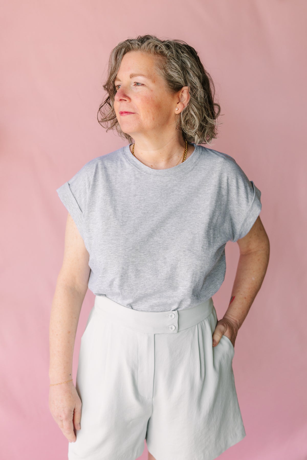 Grey Folded Short Sleeve T-Shirt