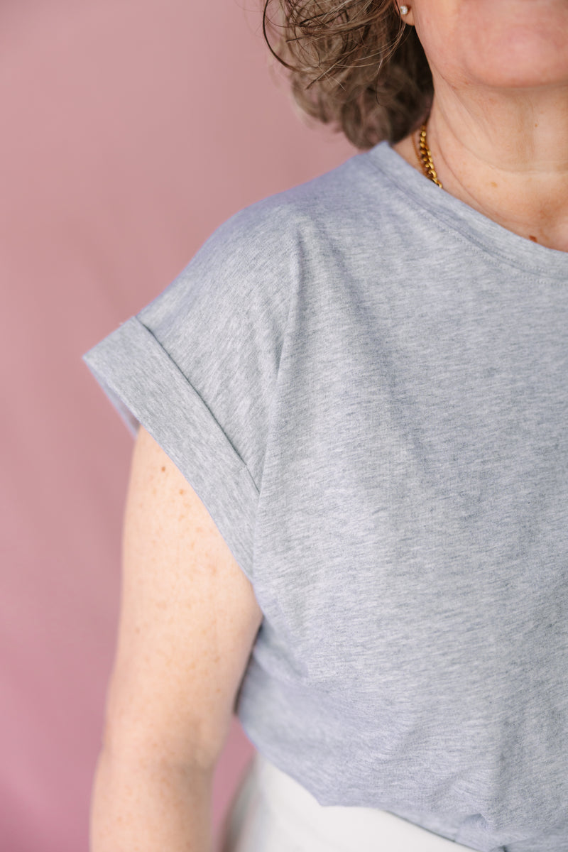Grey Folded Short Sleeve T-Shirt