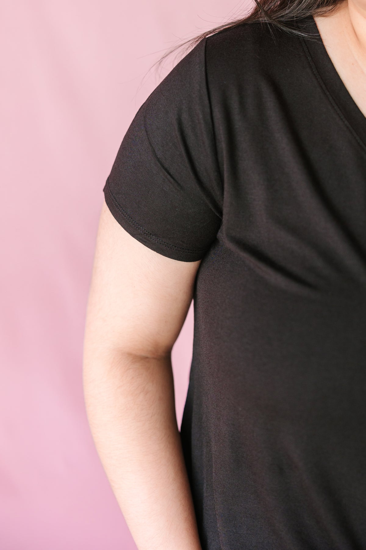 Black Rayon Short Sleeve Top
