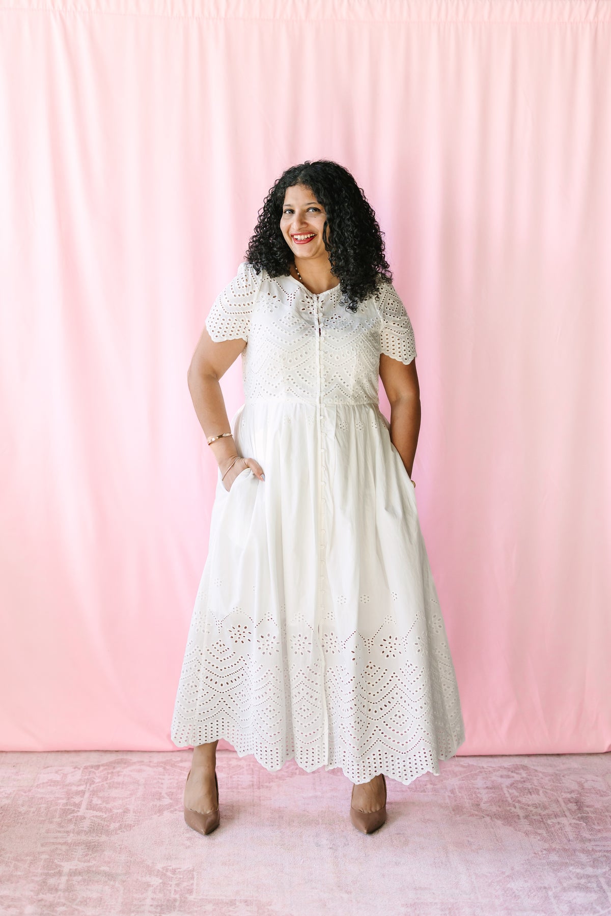 White Eyelet Button Down Dress