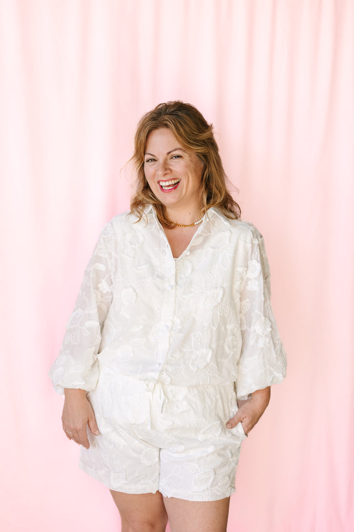 White Floral Button Down