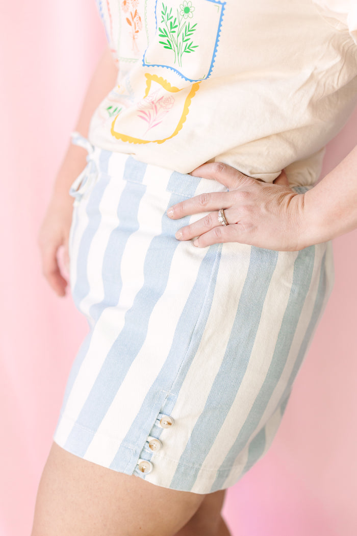 Striped Denim Shorts