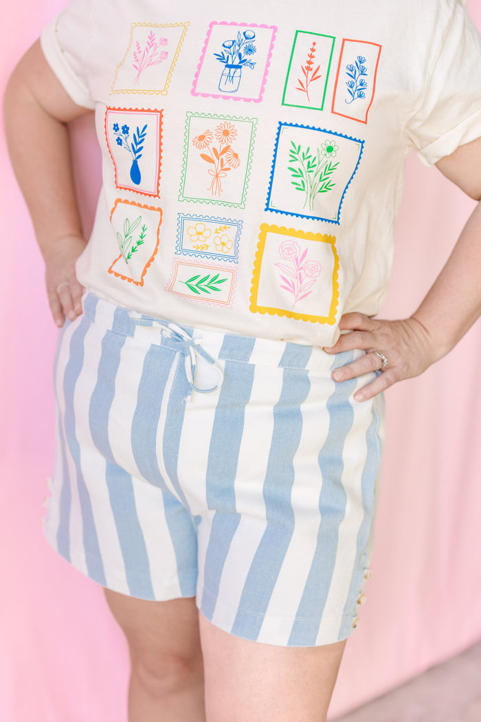 Striped Denim Shorts