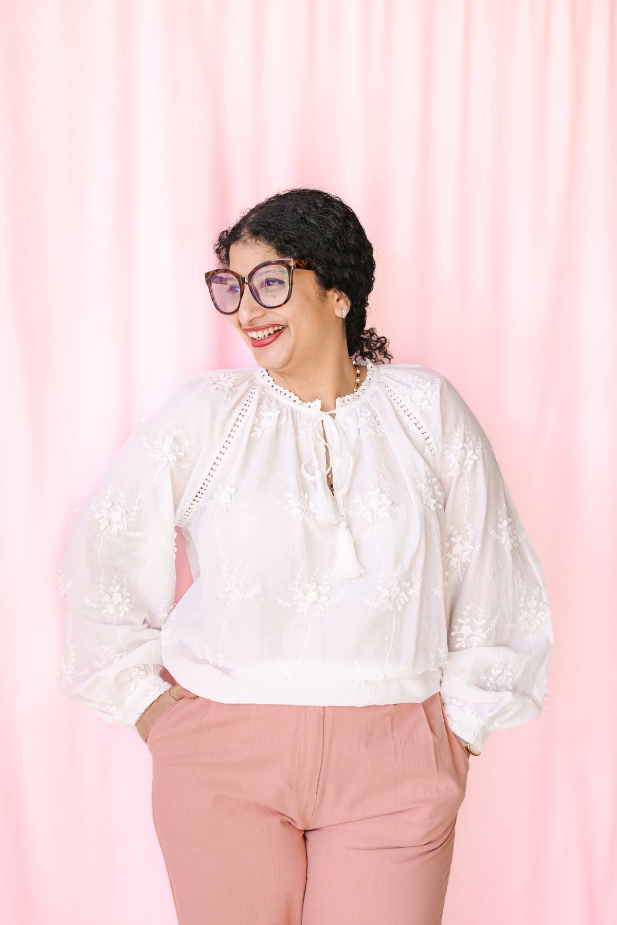 White Embroidered Floral Top