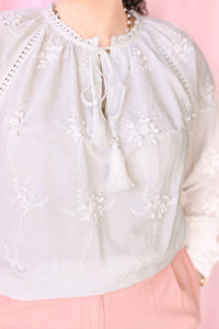 White Embroidered Floral Top