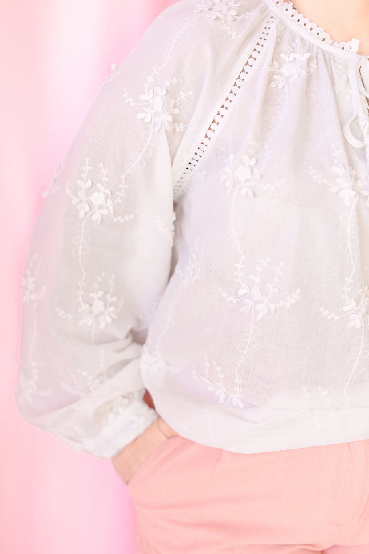 White Embroidered Floral Top