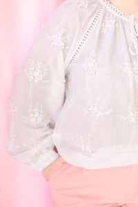 White Embroidered Floral Top