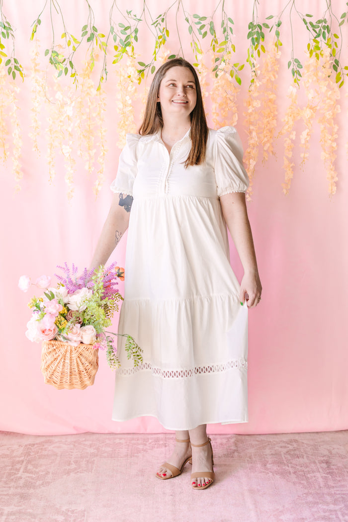 White Button Up Midi Dress