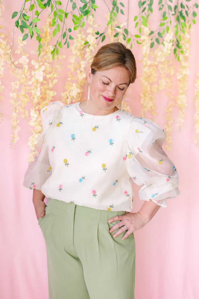 Floral Ivory Organza Blouse