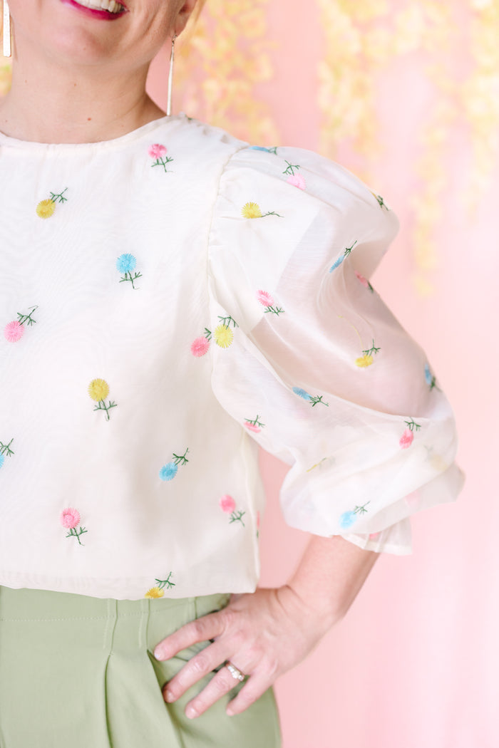 Floral Ivory Organza Blouse
