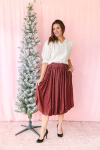 Burgundy Crinkle Midi Skirt