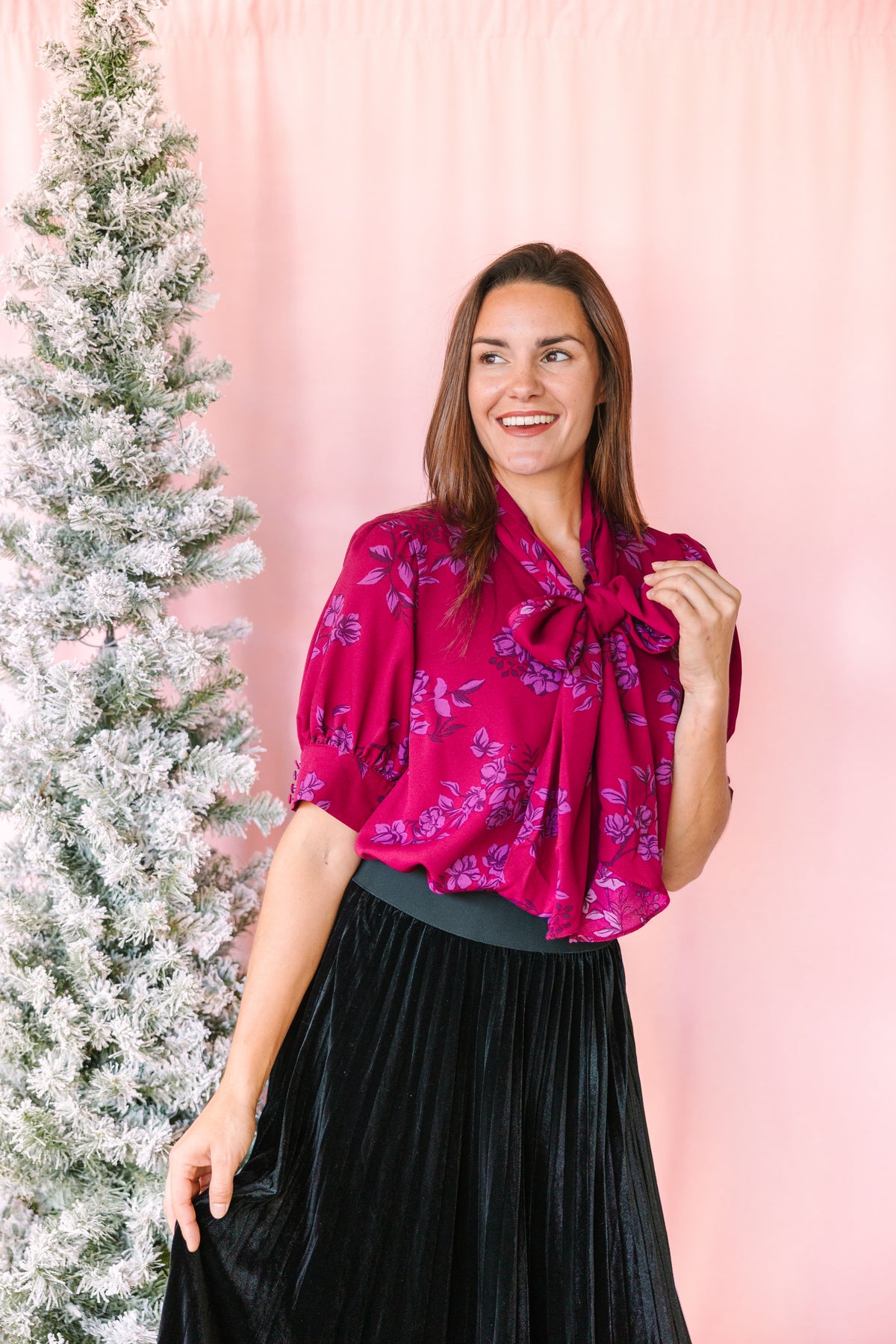 Dark Magenta Floral Blouse