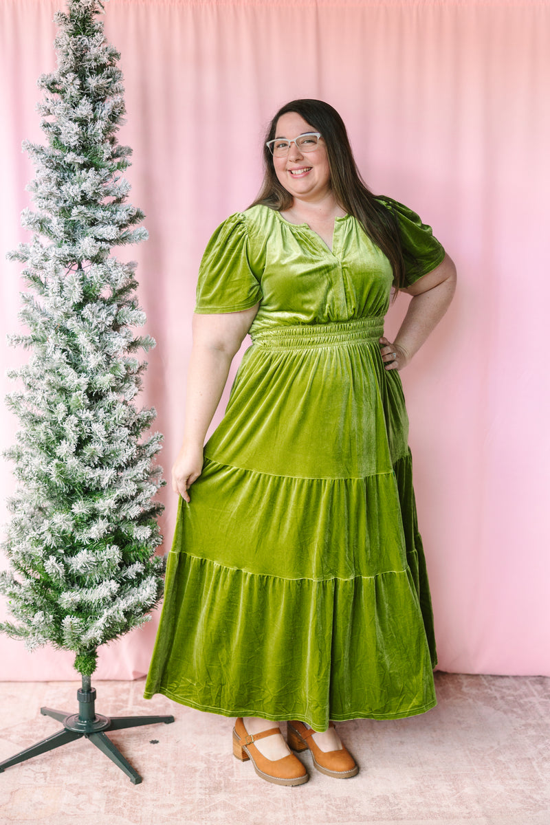 Moss Velvet Midi Dress