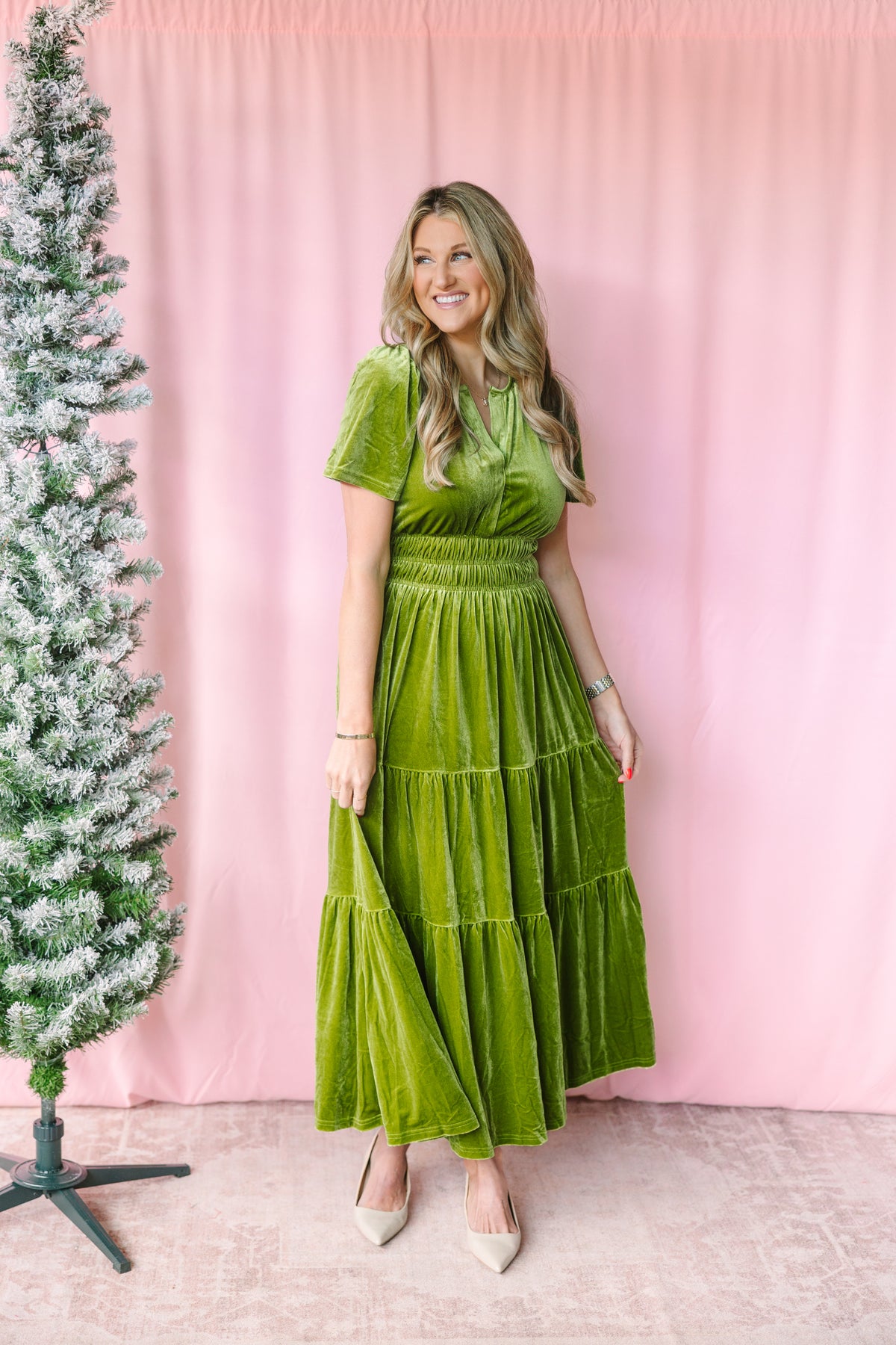 Moss Velvet Midi Dress