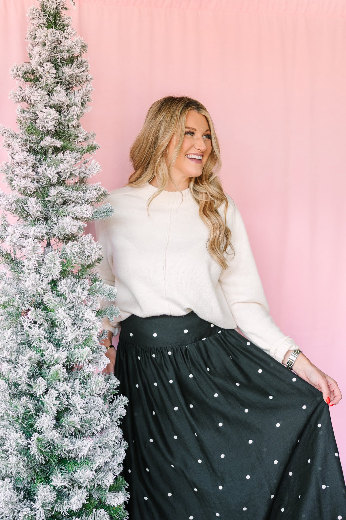 Black Embroidered Dot Skirt