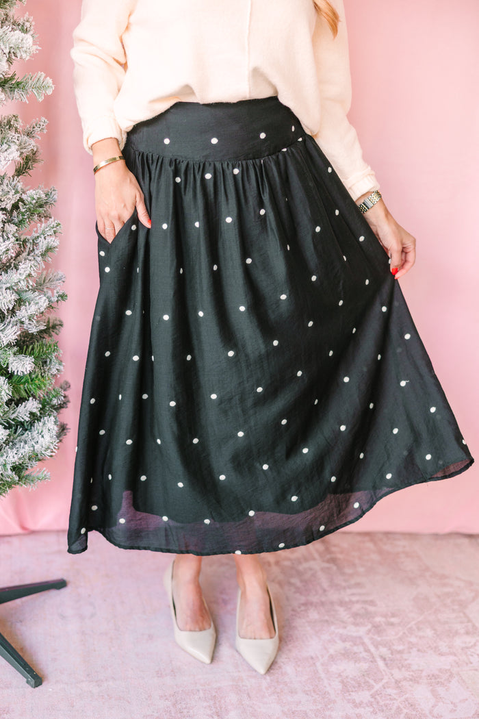 Black Embroidered Dot Skirt