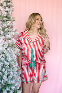 Red & Cream Striped Pajama Set