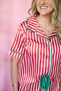Red & Cream Striped Pajama Set