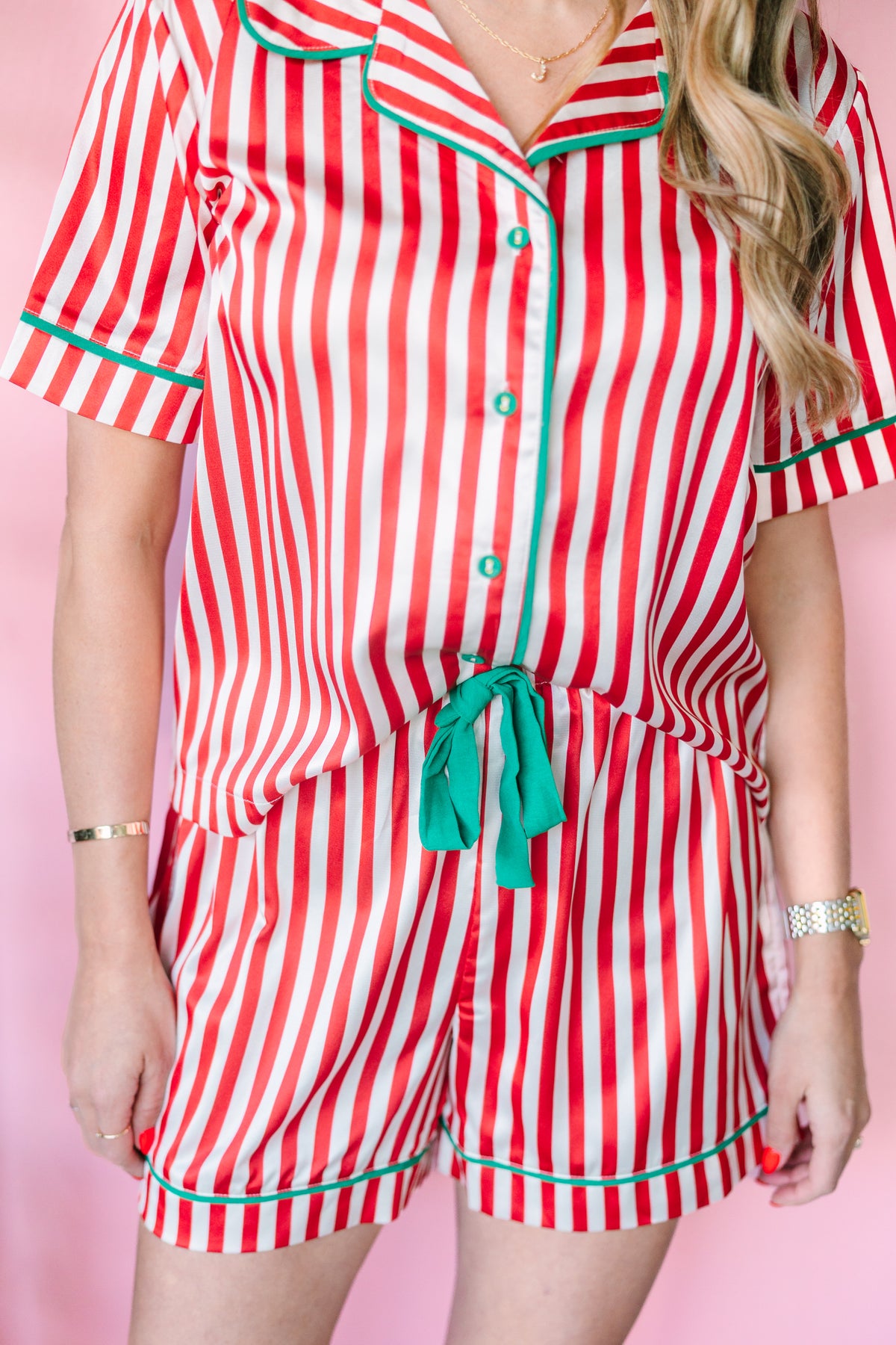 Red & Cream Striped Pajama Set