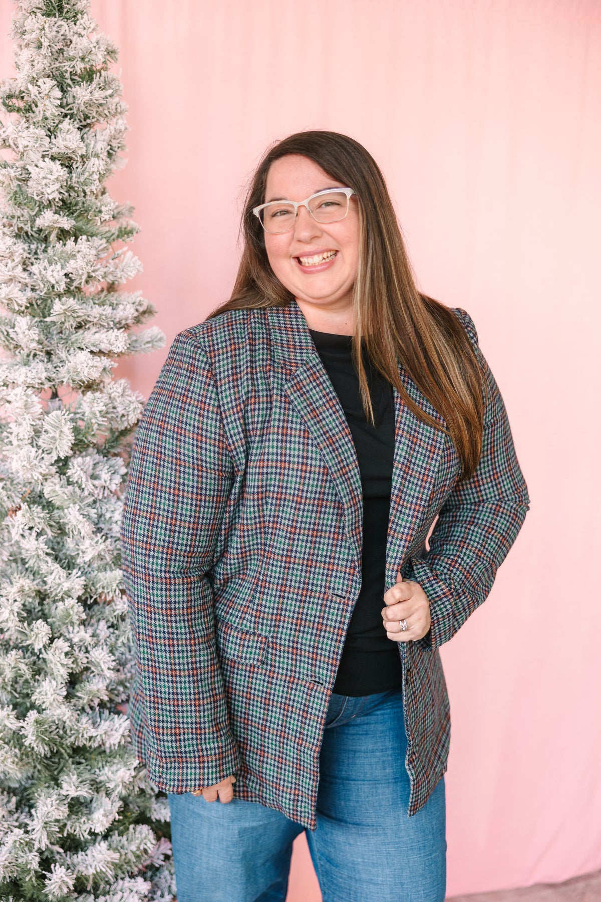 Navy Houndstooth Blazer