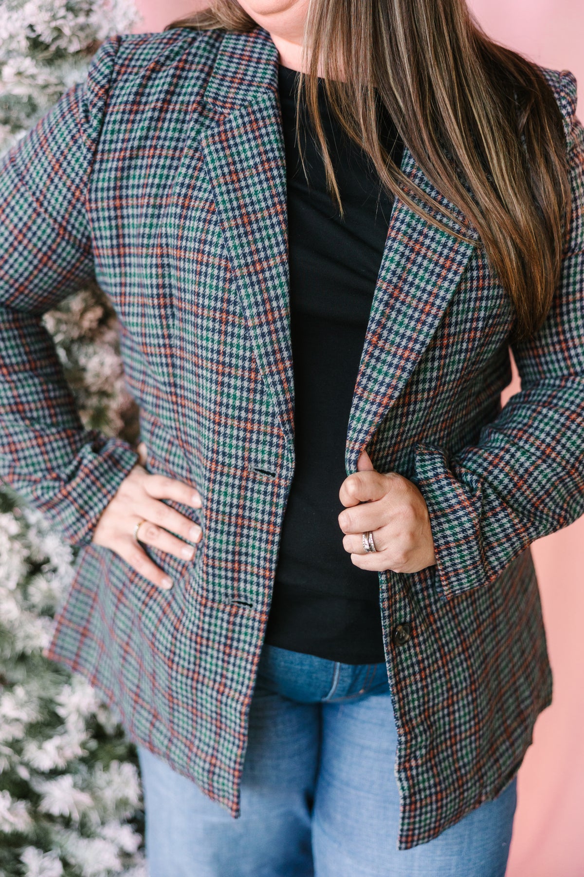 Navy Houndstooth Blazer