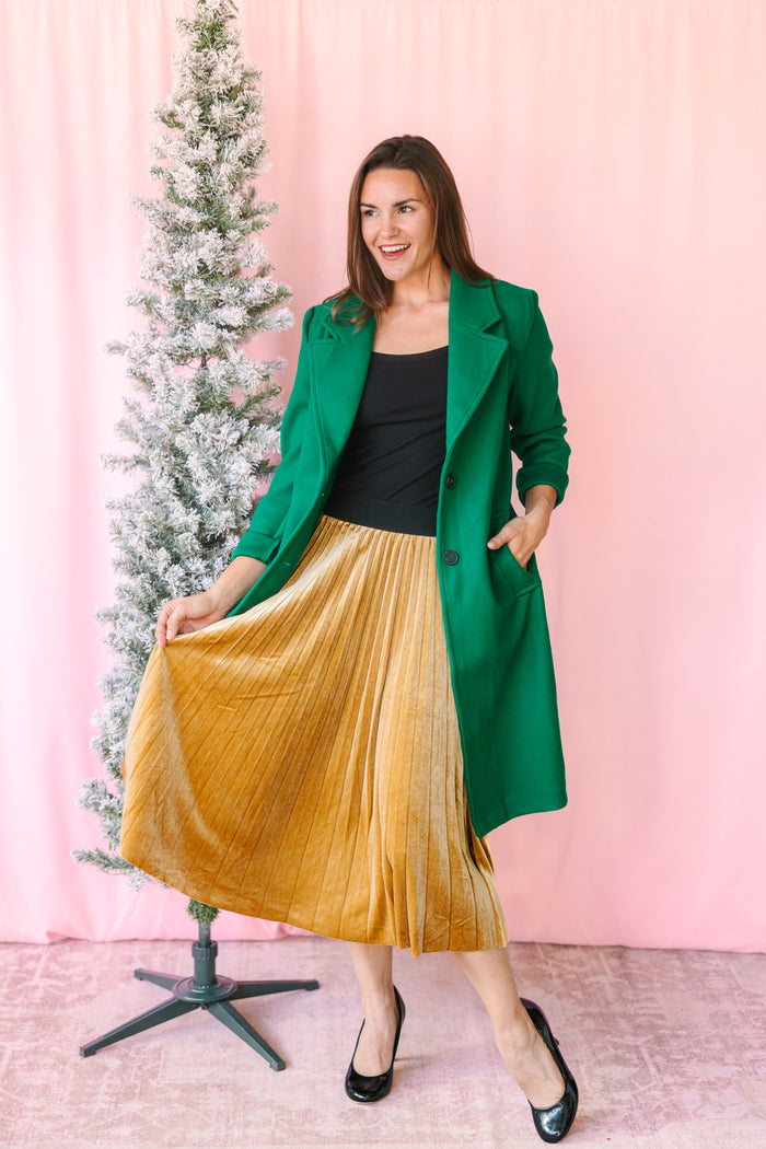 Gold Velvet Pleats Skirt