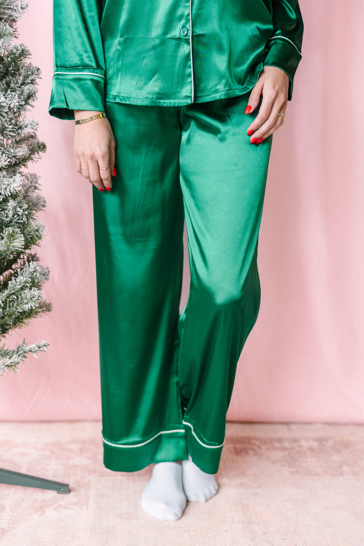 Green Satin Pajama Set