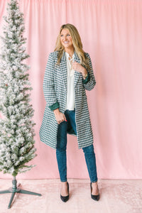 Green & Ivory Houndstooth Coat