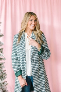 Green & Ivory Houndstooth Coat