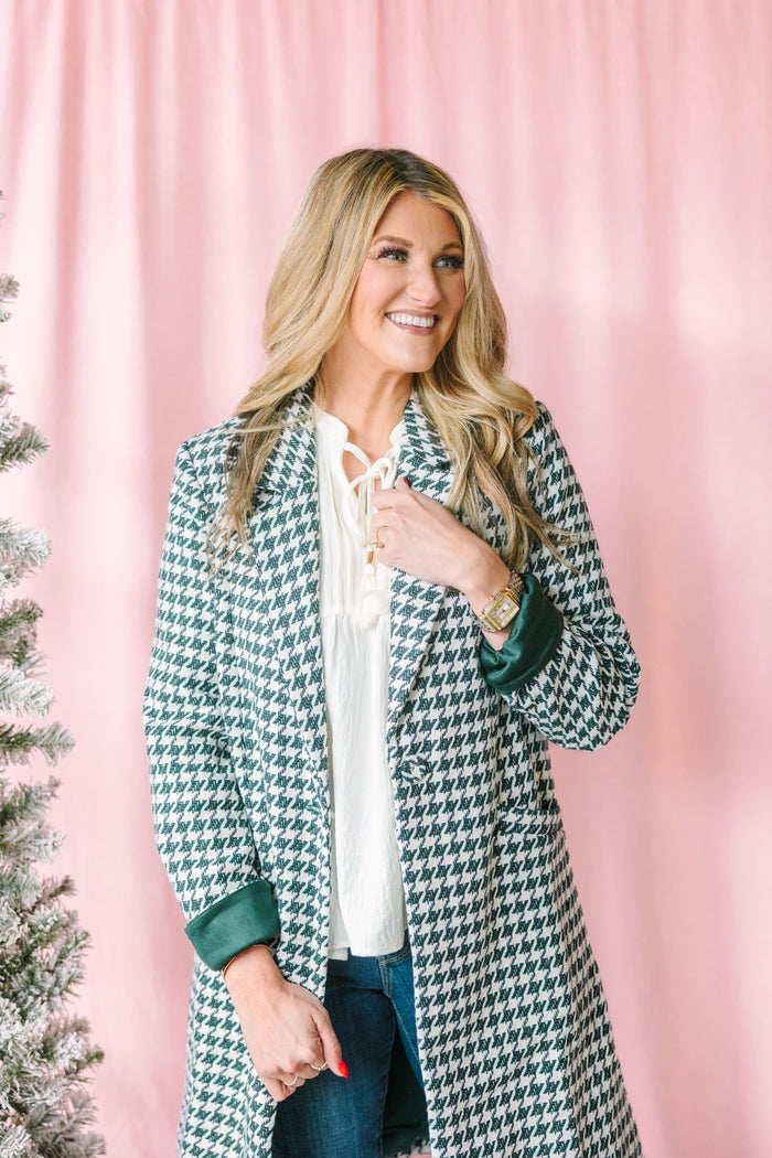 Green & Ivory Houndstooth Coat