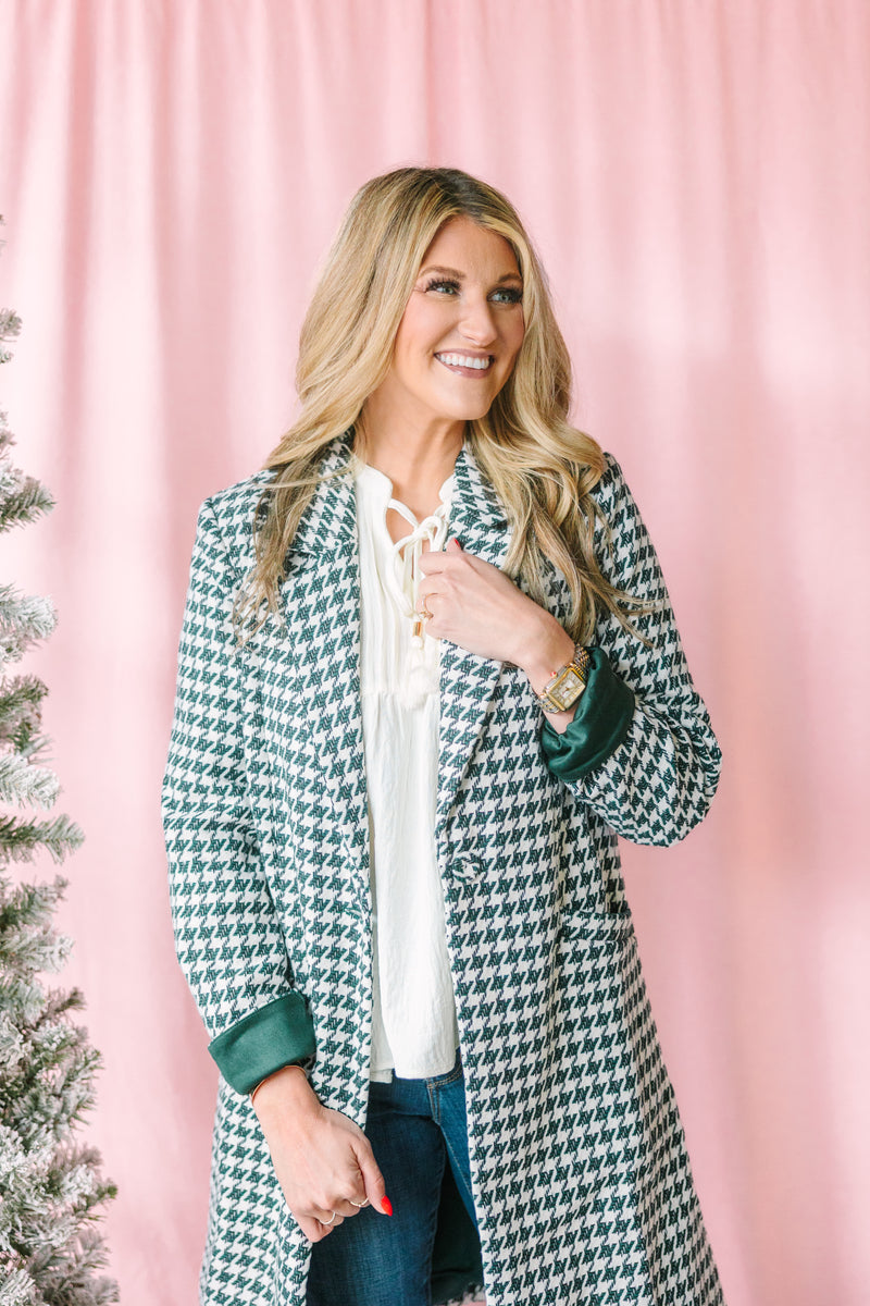 Green & Ivory Houndstooth Coat