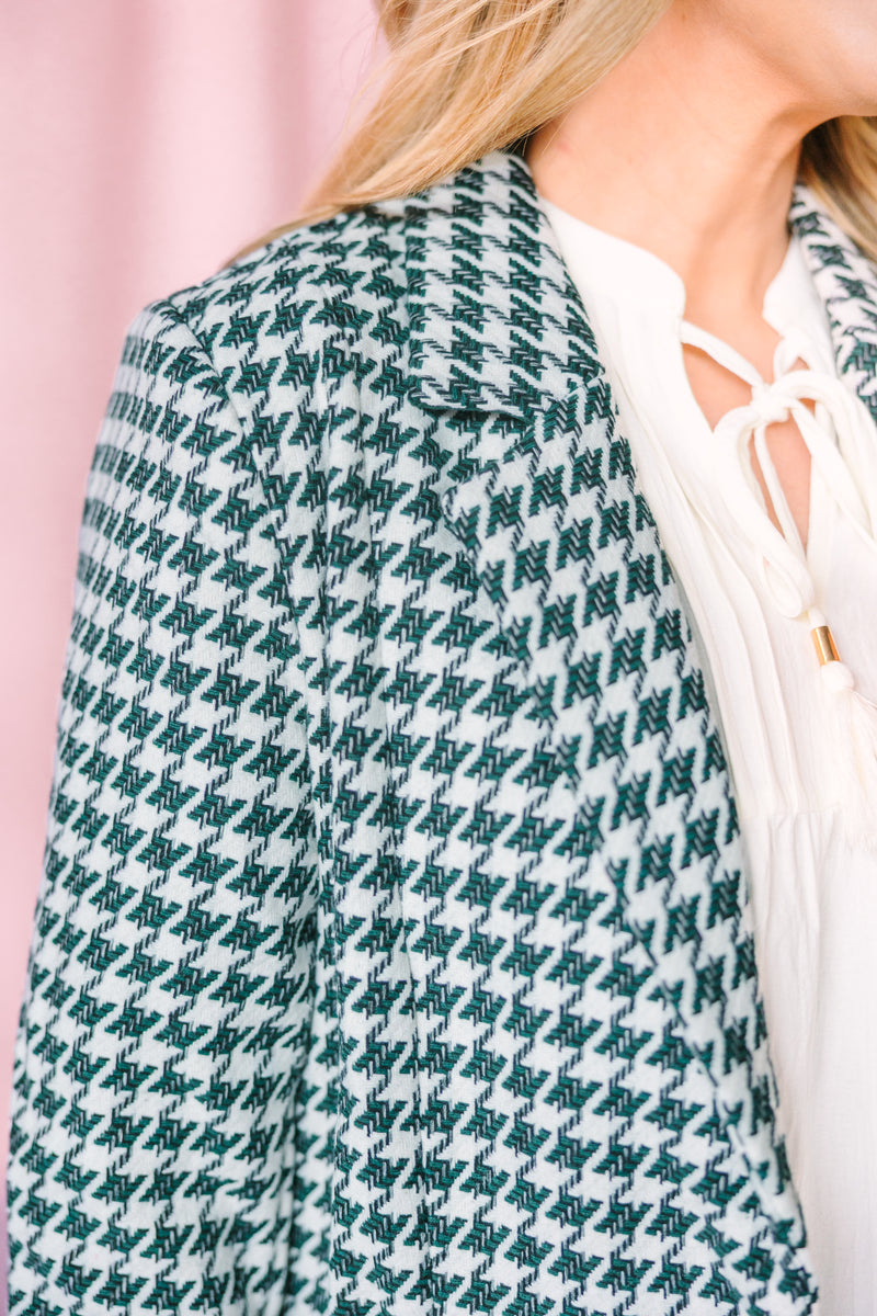 Green & Ivory Houndstooth Coat