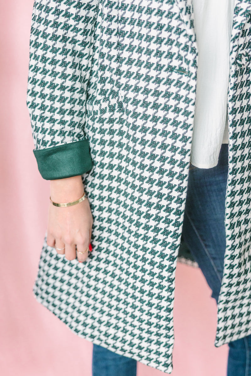 Green & Ivory Houndstooth Coat