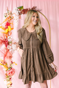 Brown Corduroy Babydoll Dress