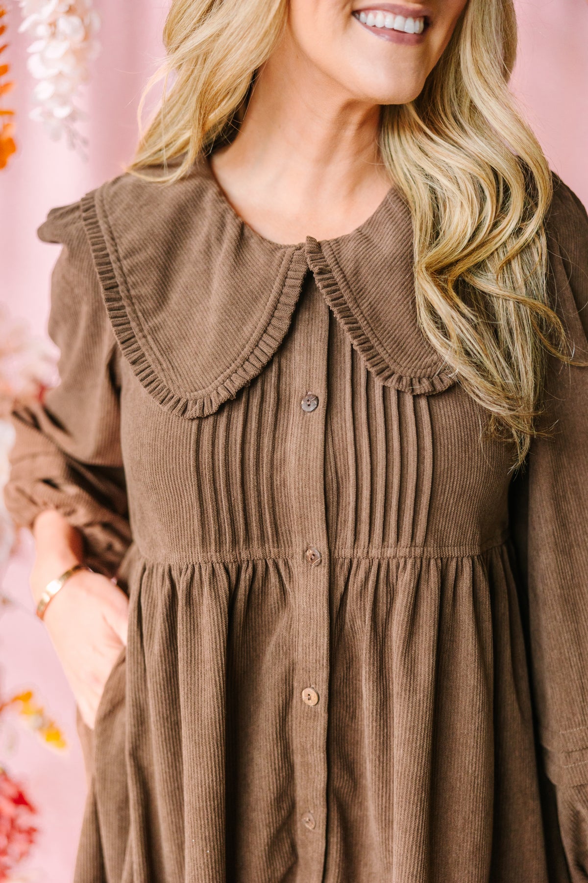 Brown Corduroy Babydoll Dress