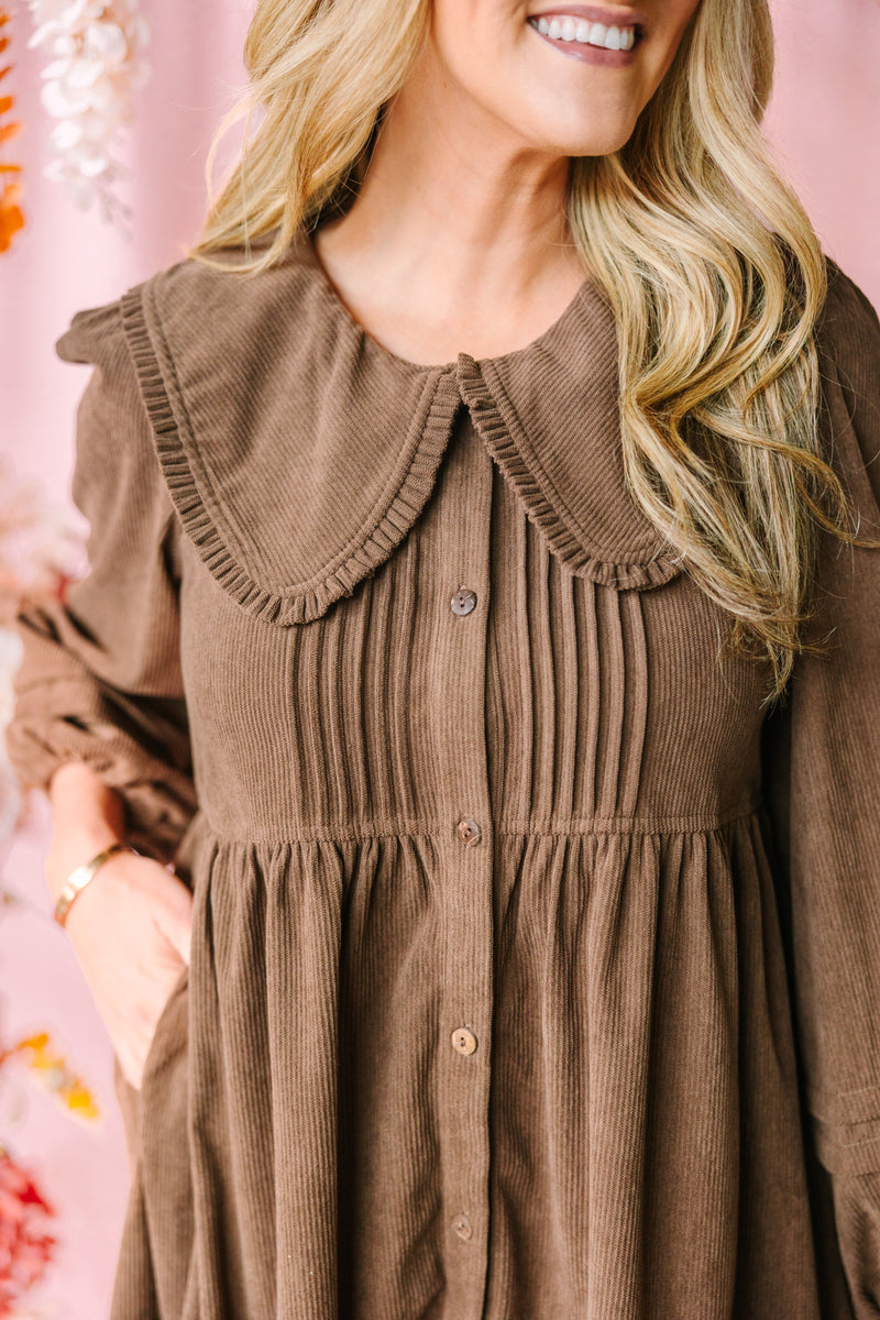 Brown Corduroy Babydoll Dress