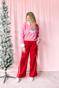 Red Satin Wide Leg Pants