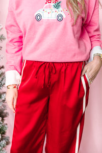 Red Satin Wide Leg Pants